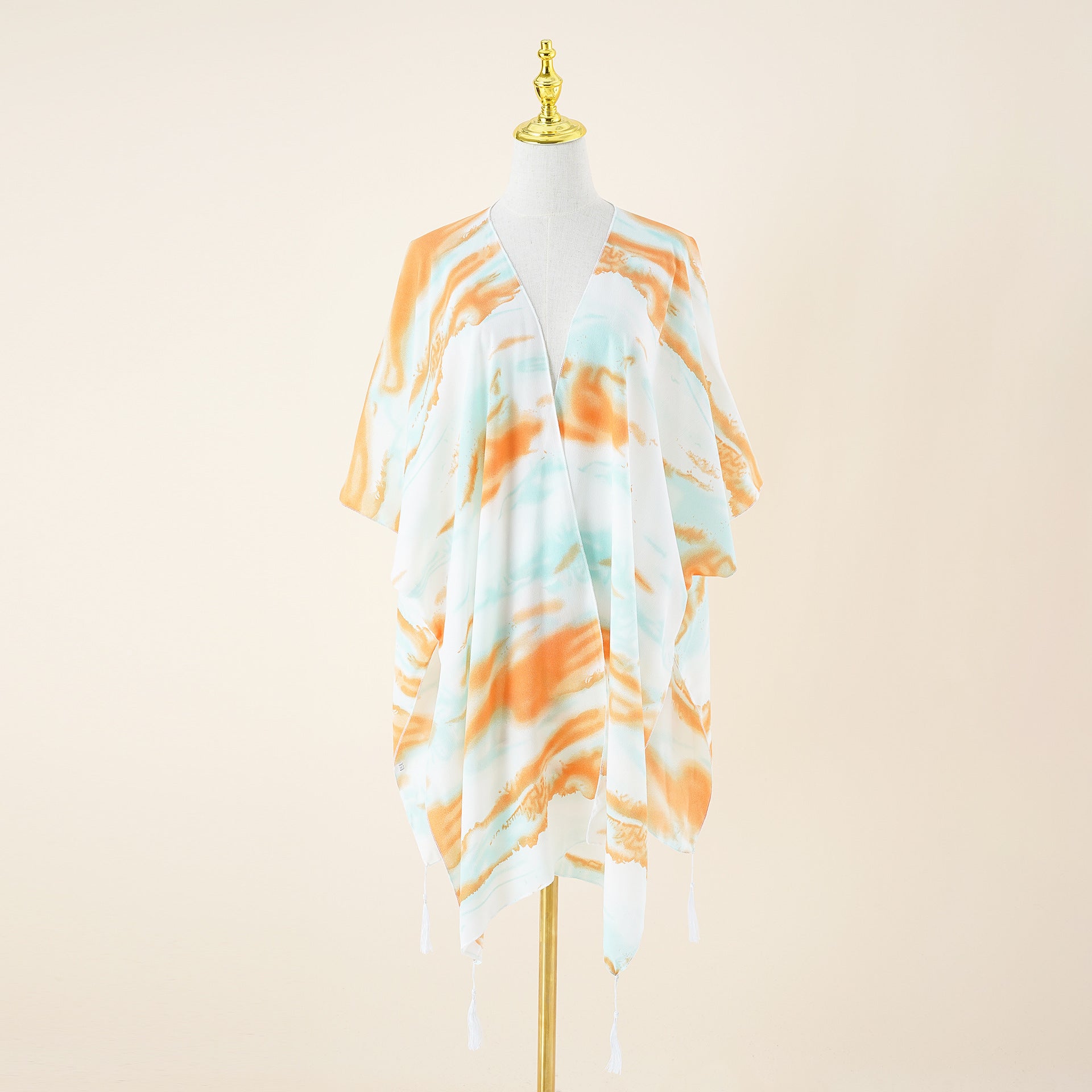Spring Summer Striped Color Matching Tassel Shawl Beach Sun Protection Sunshade Cardigan Coat Bella Mia